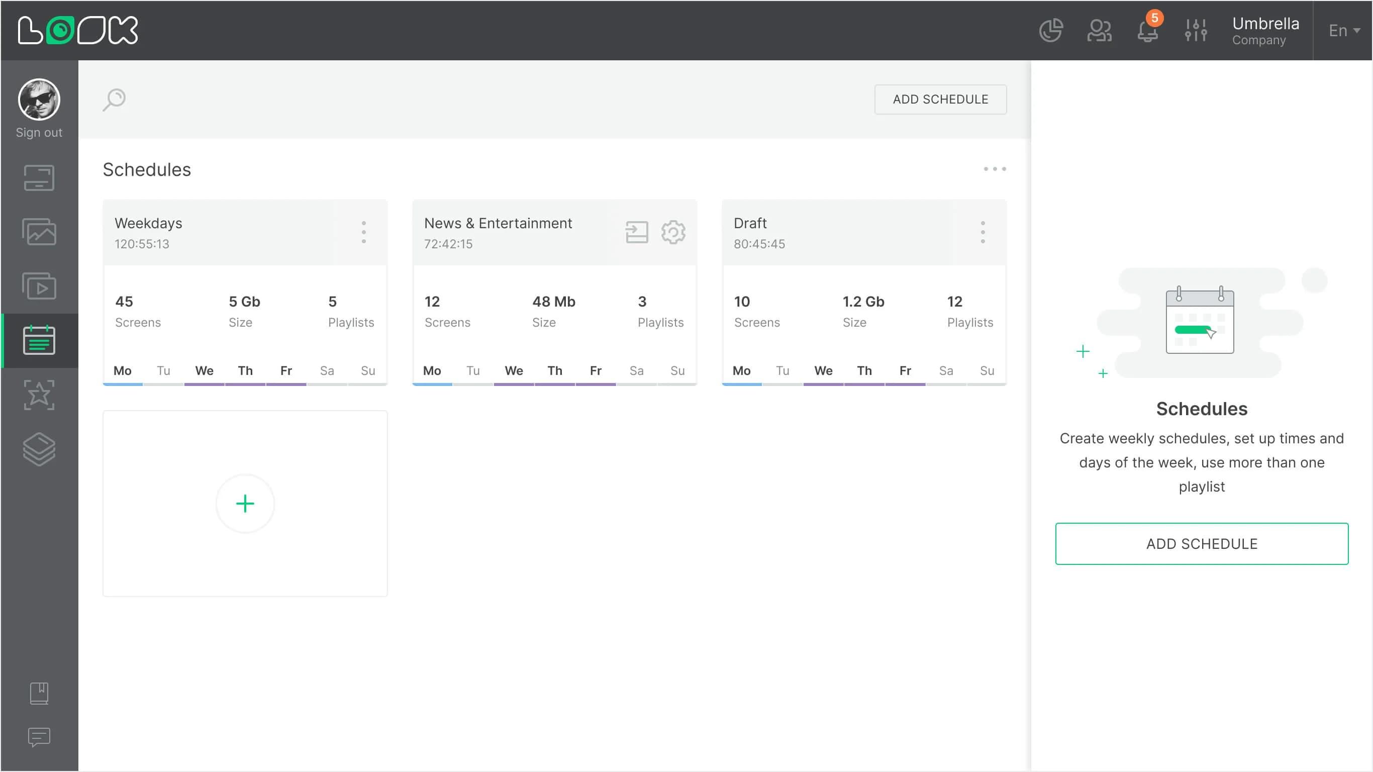 Look Digital Signage - Horaires dans Look CMS