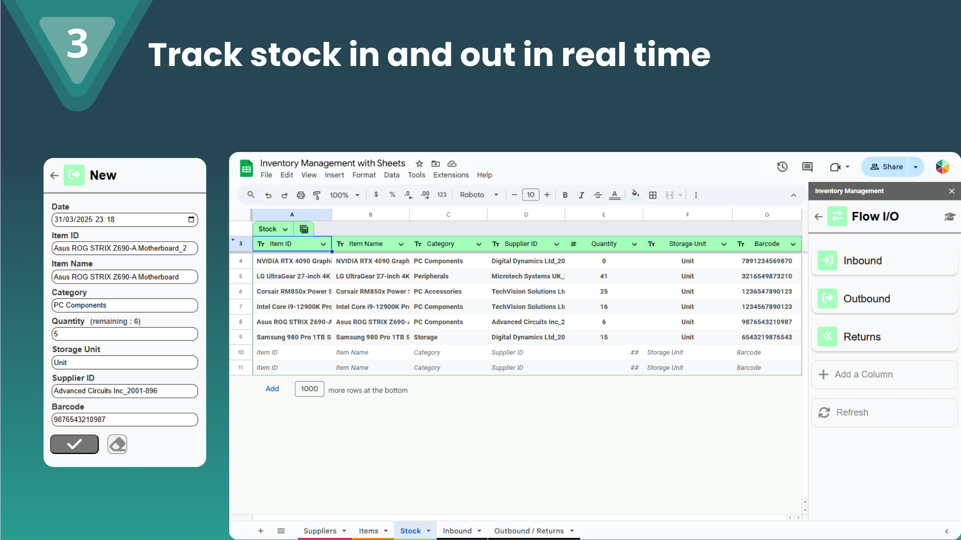 Inventory Management Sheets - Track stock in and out in real time.