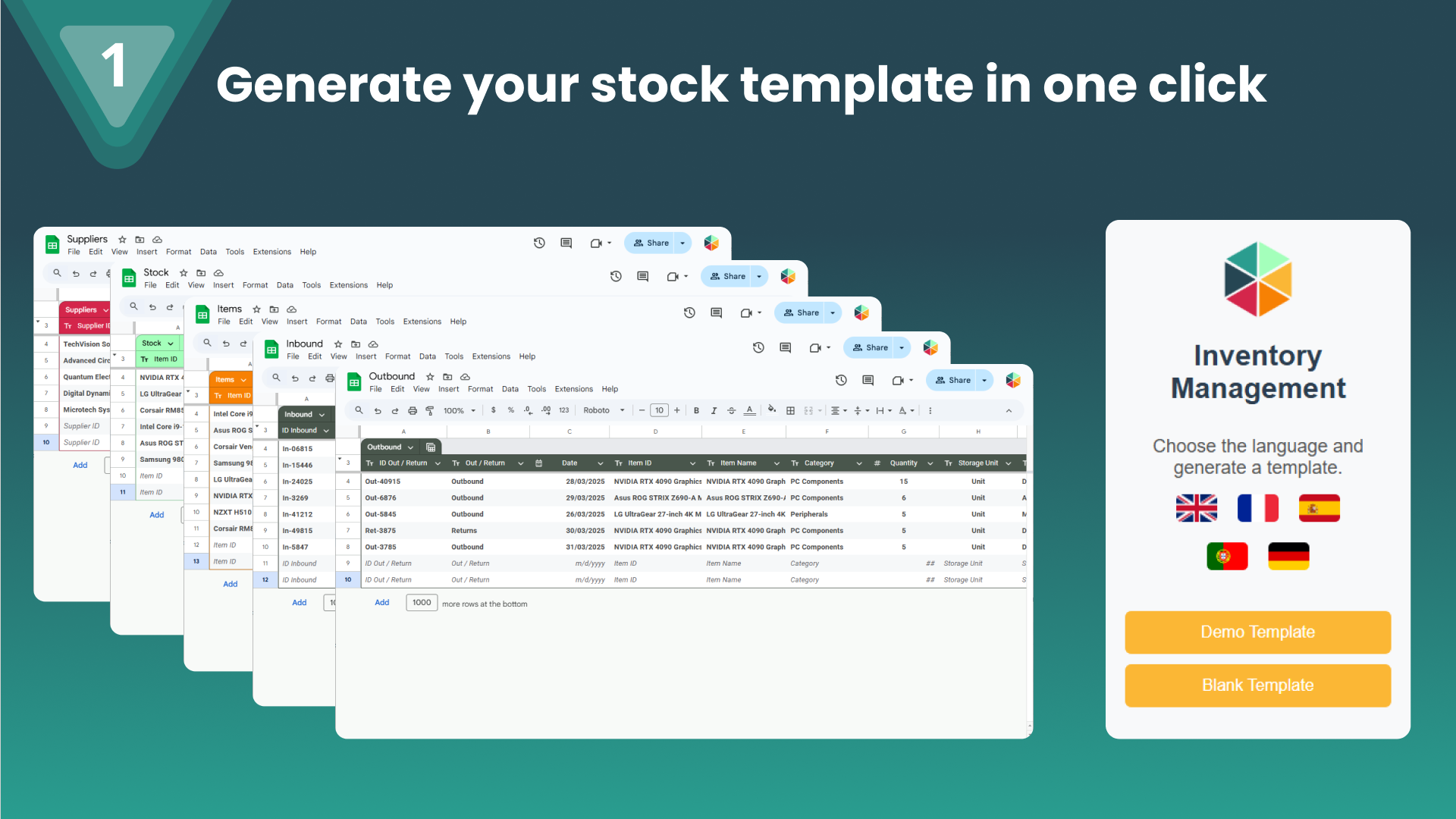 Inventory Management Sheets - Generate your stock template in one click.