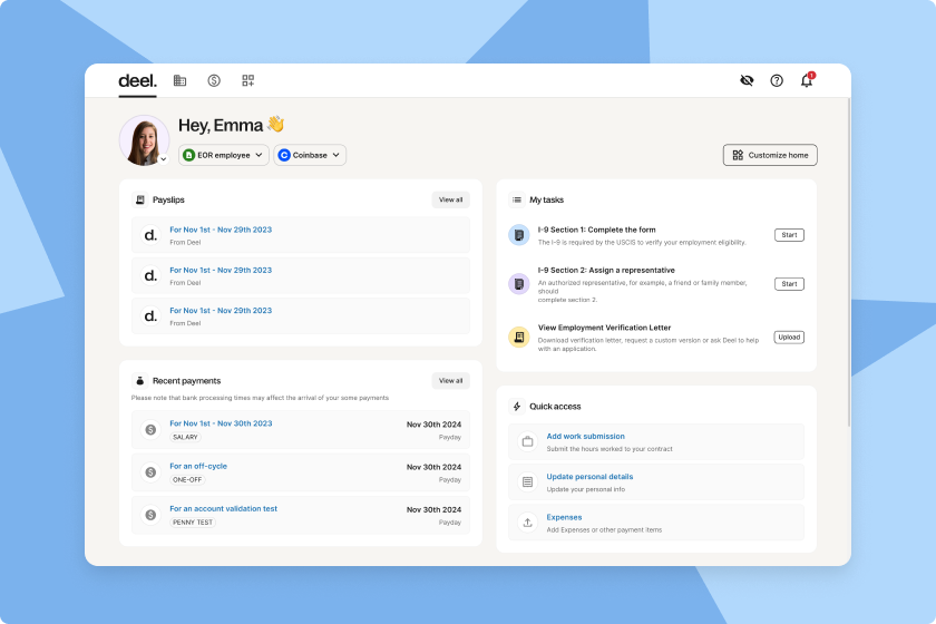 Deel Employer of Record (EOR) - Deel EOR - Employee Dashboard