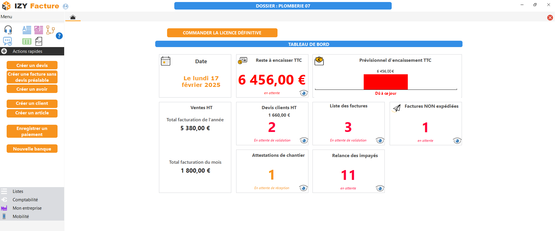 IZYFACTURE - Tableau de bord