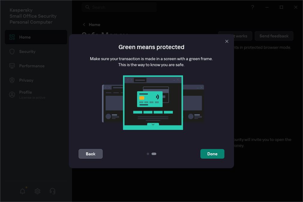 Kaspersky Small Office Security - Kaspersky Small Office Security Safe Money features.