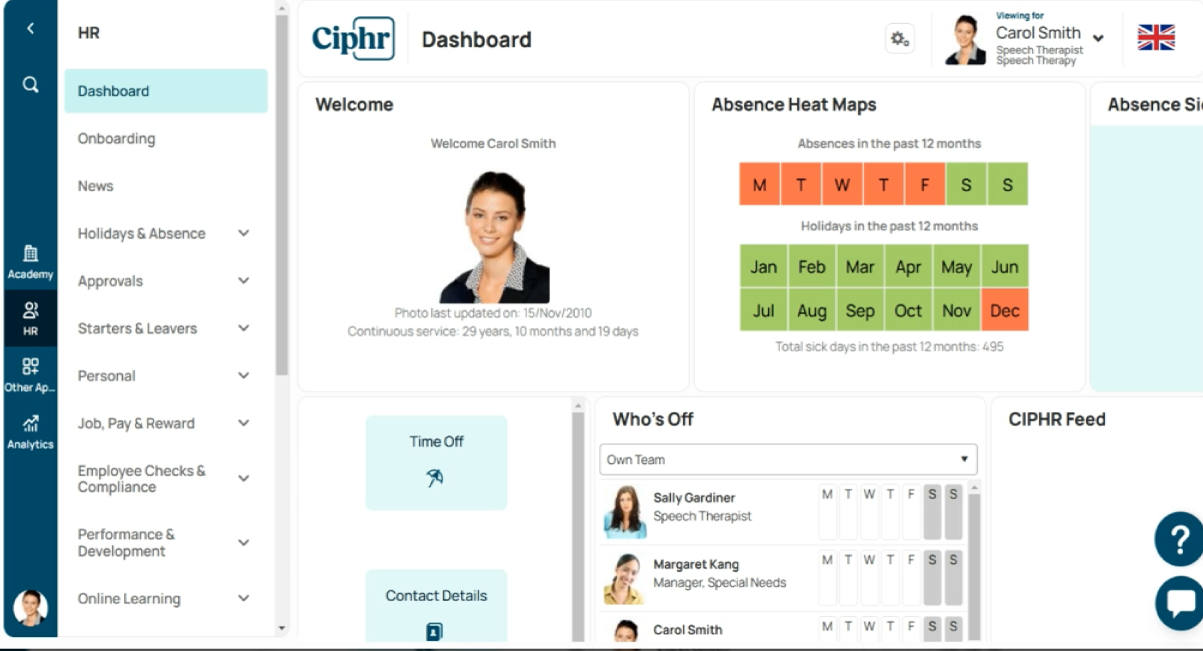 Ciphr - HR software dashboard