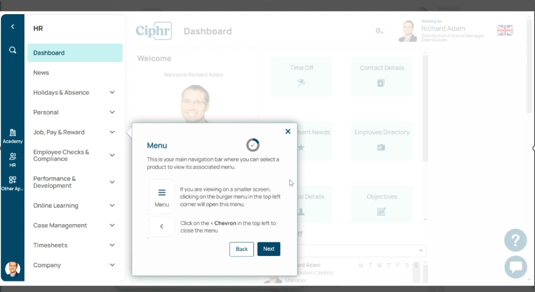 Ciphr - In-app tutorials for managers, admins, and employees