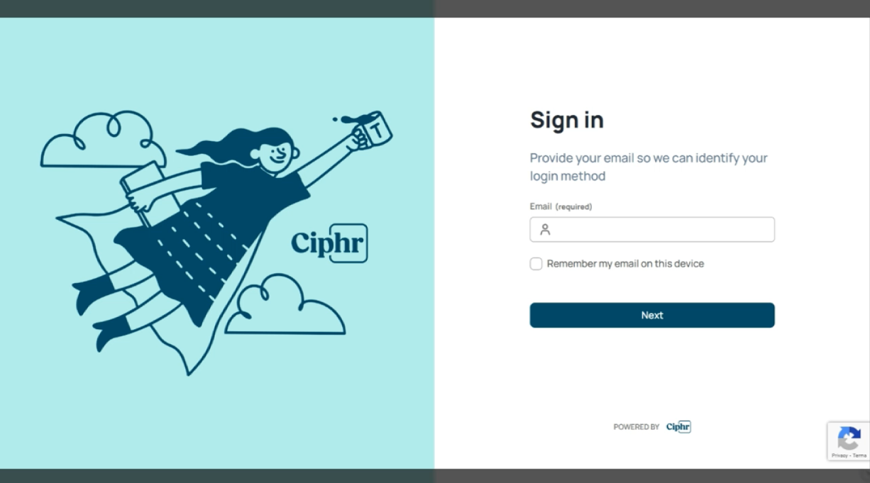 Ciphr - Ciphr sign in screen