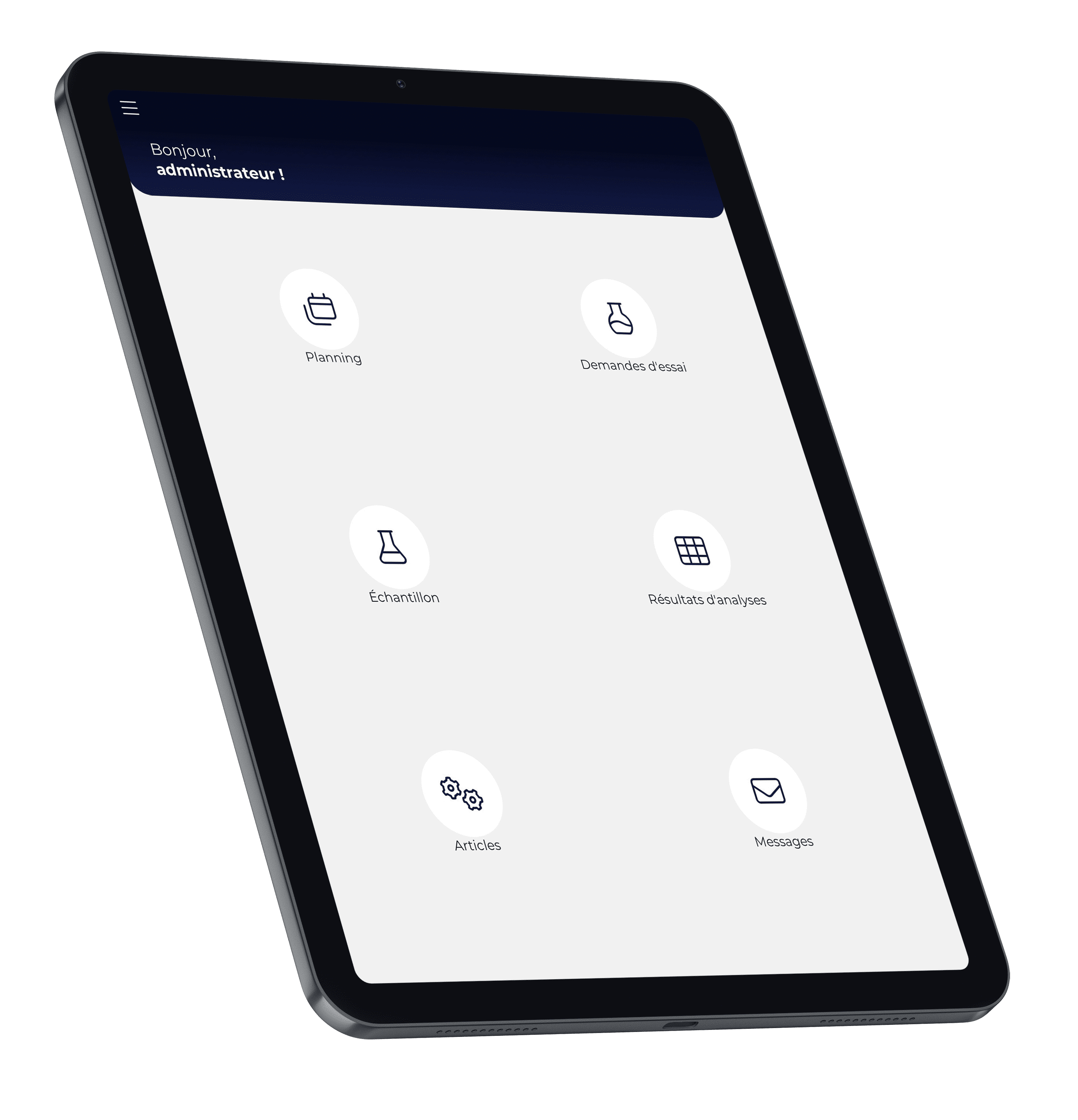 AQ Manager LIMS - Menu sur tablette LIMS