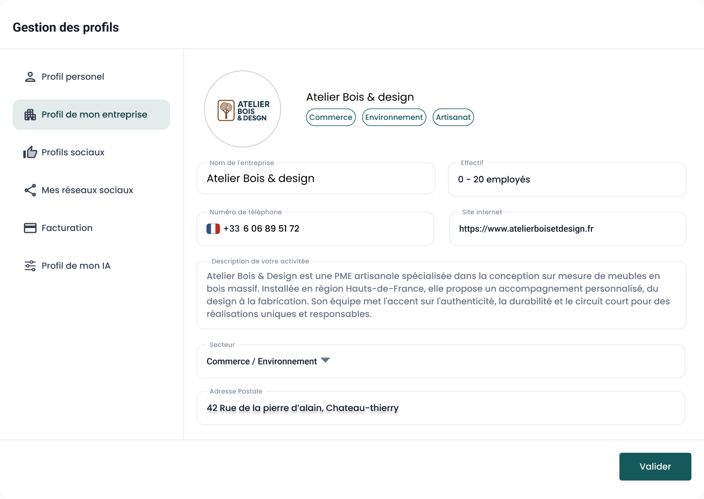 Visiblia - Écran de gestion du profil