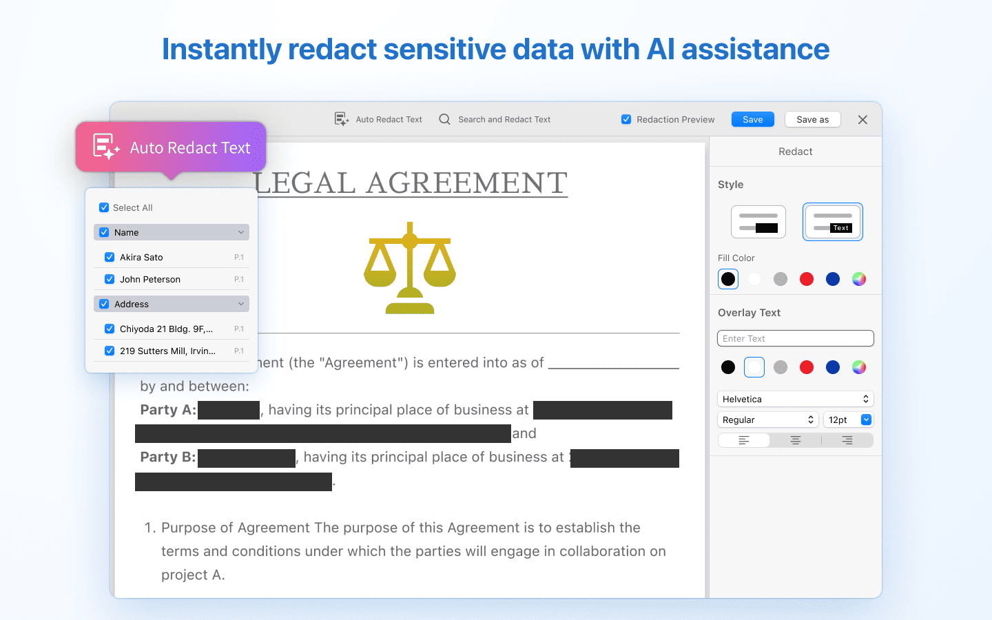 KDAN PDF Reader - Instantly redact sensitive data with AI assistance