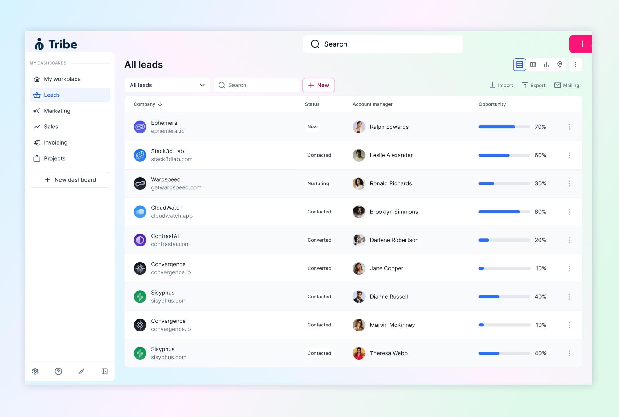 Tribe CRM - Gardez une vue claire sur tous vos leads