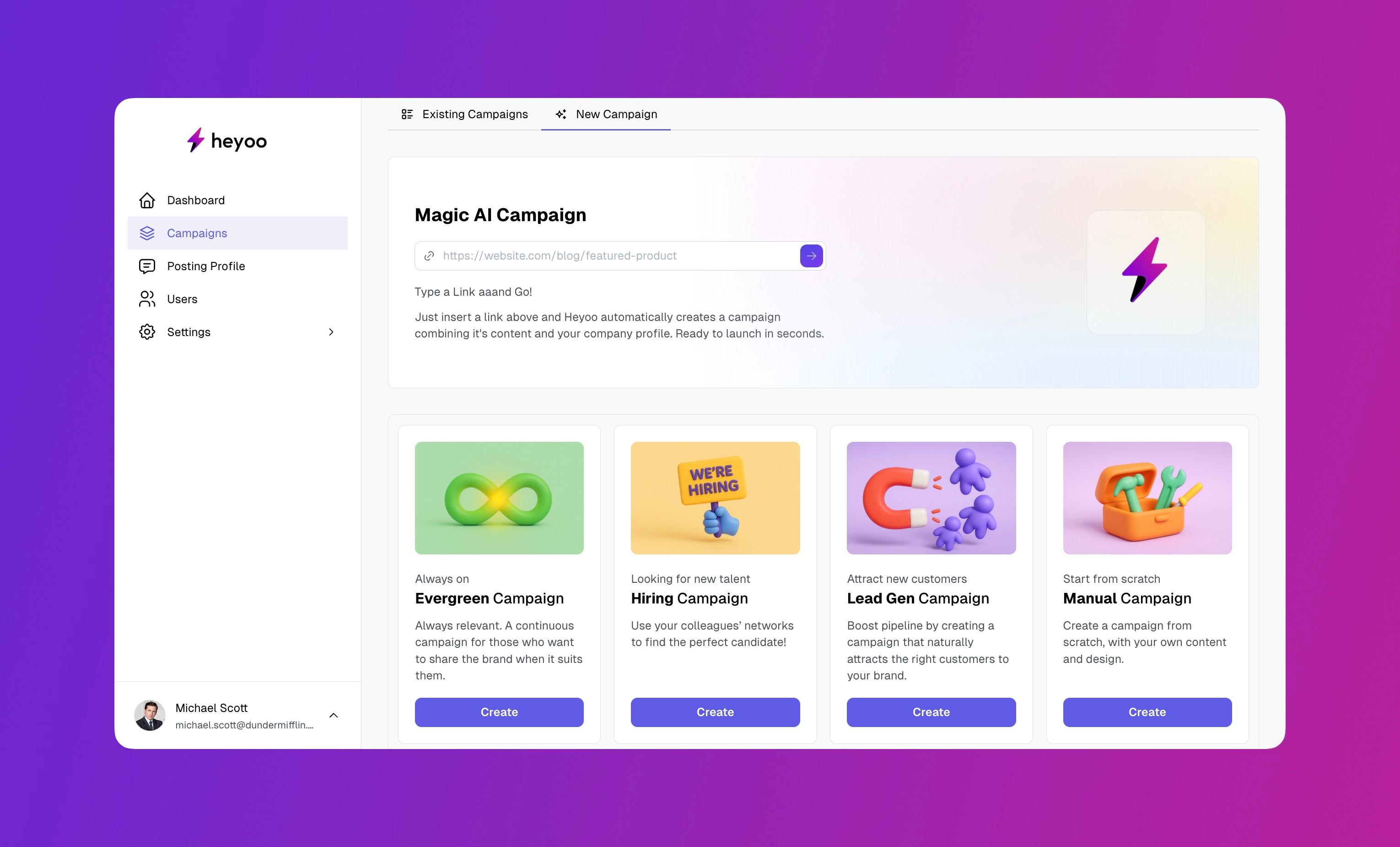 Heyoo.ai - Easily create campaigns and make them shareable for all your employees