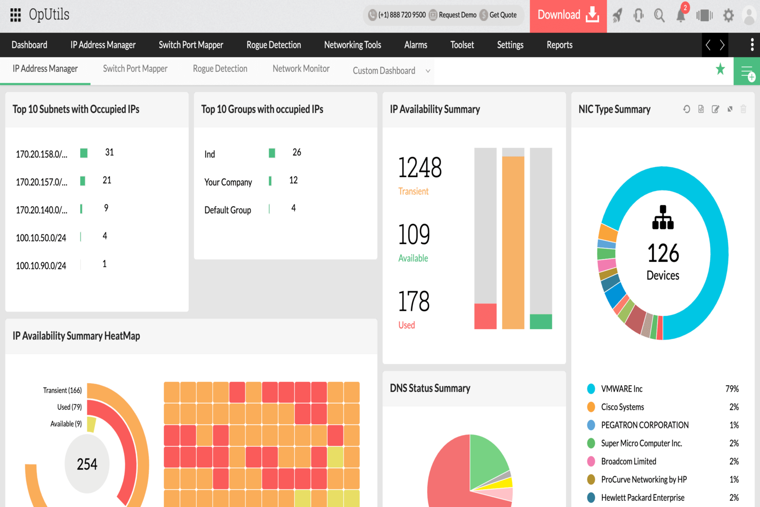 ManageEngine OpUtils - Dashboard