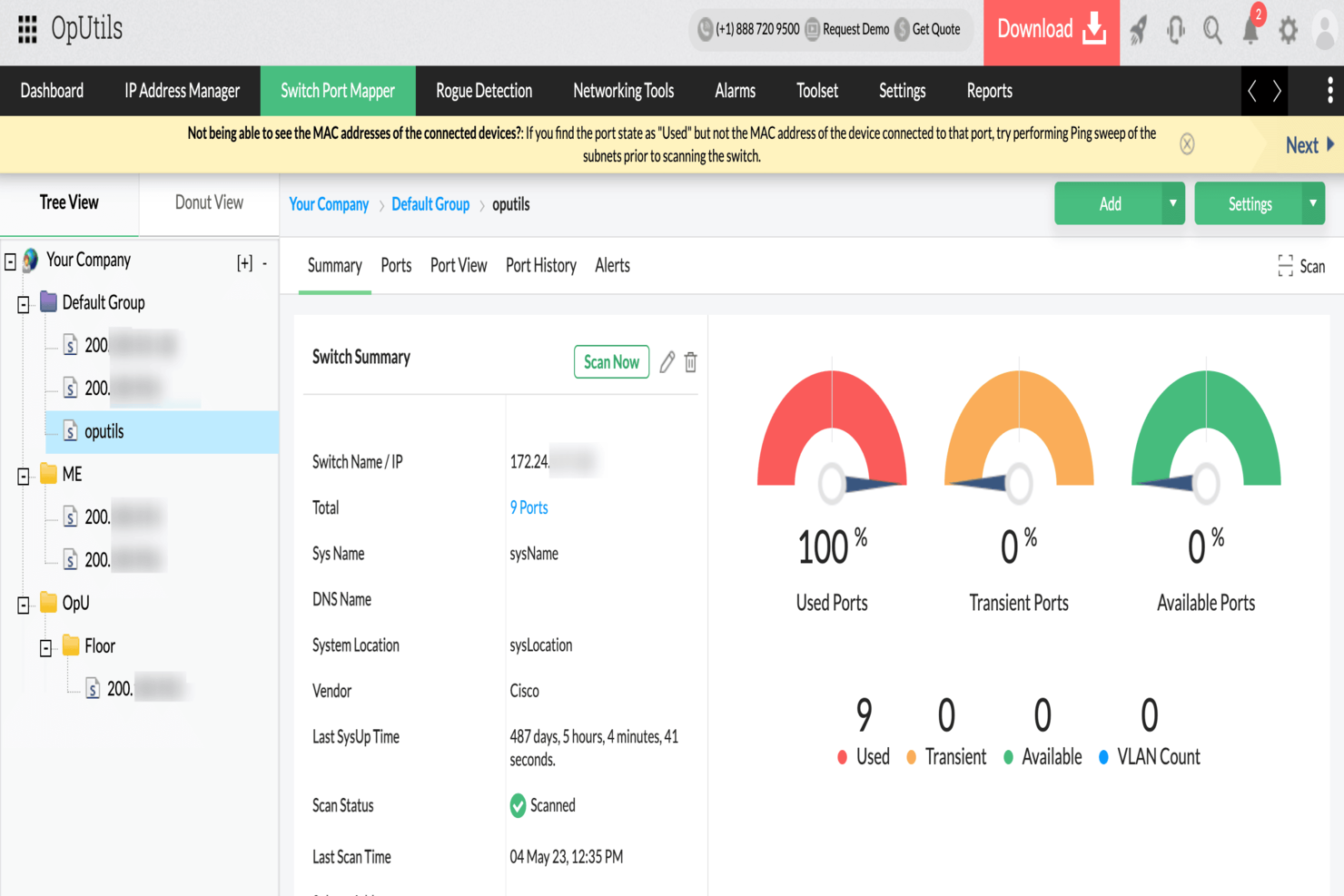 ManageEngine OpUtils - Switch port mapper