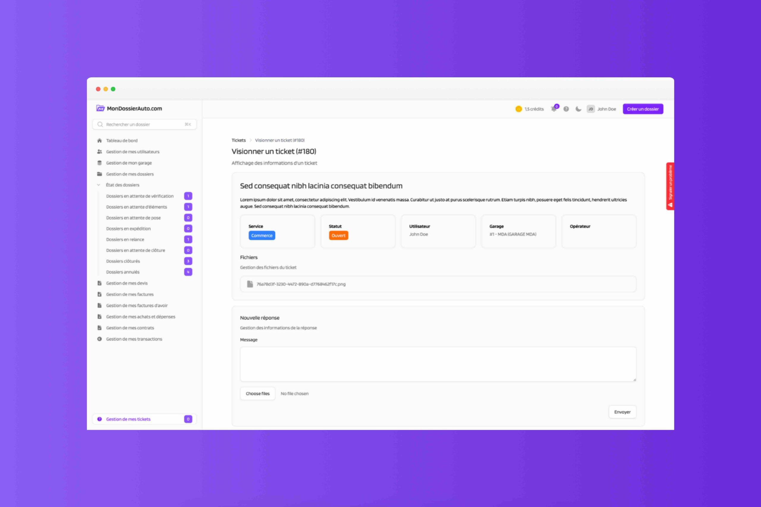MonDossierAuto.com - Notre système de ticket intégré vous permet de poser vos questions directement à notre équipe. Suivez la résolution en temps réel, sans quitter la plateforme.