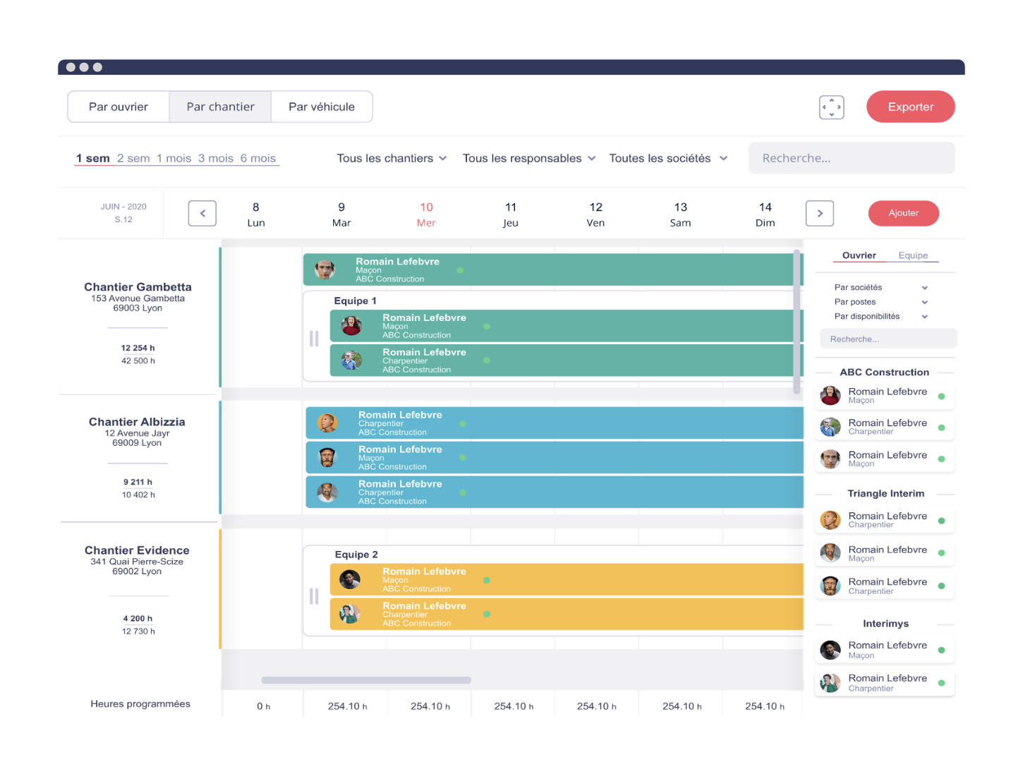 Tim Management - Planning par chantier