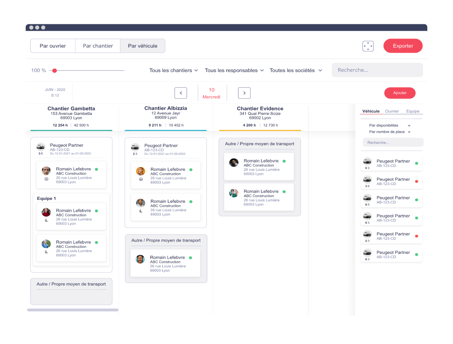 Tim Management - Planning par véhicule