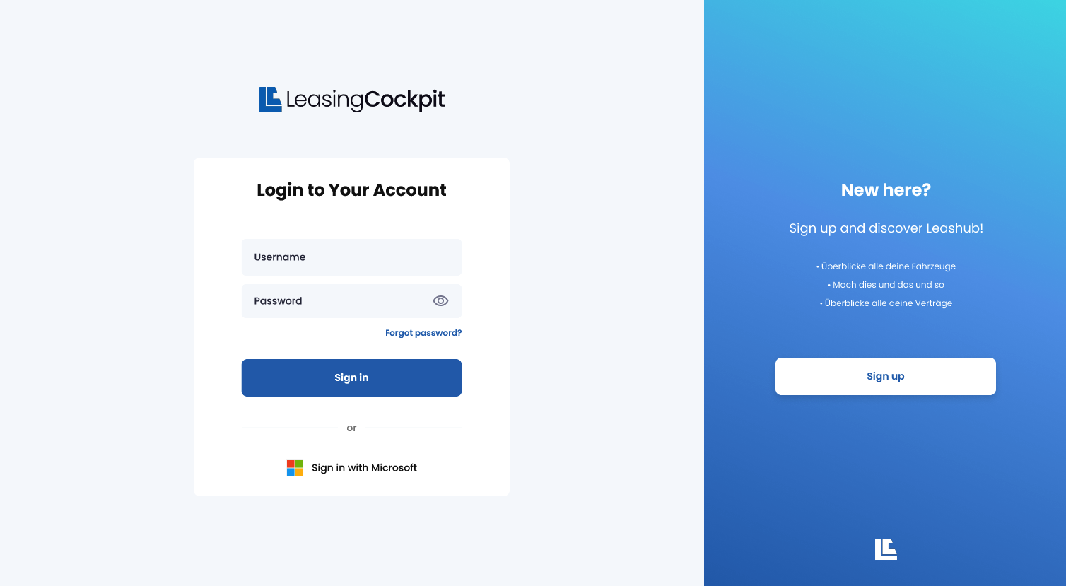 LeasingCockpit - Login Page