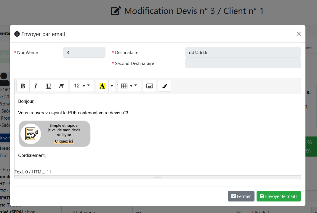 Gesy - Envoi devis par email