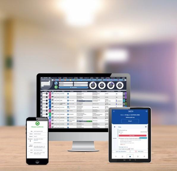 WAYNIUM - Vue du panning pour le dispatch, de l'application chauffeur et de l'espace client.