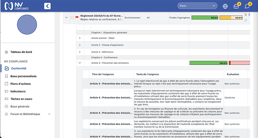 NV Compliance - Textes découpés en exigences pour évaluer sa conformité