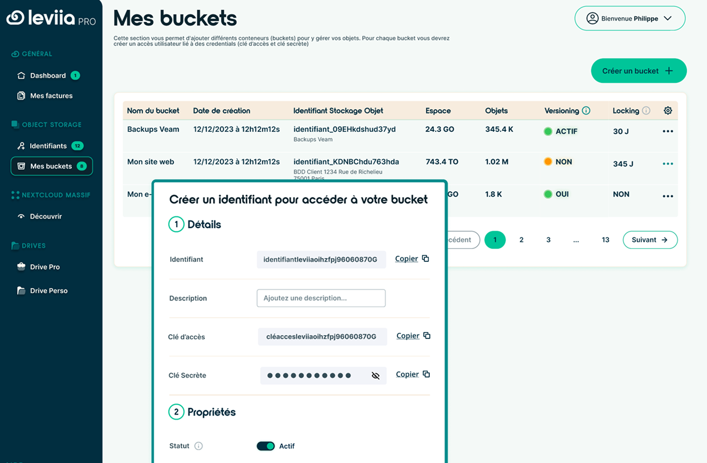 Leviia Storag3 - Complete bucket creation and management