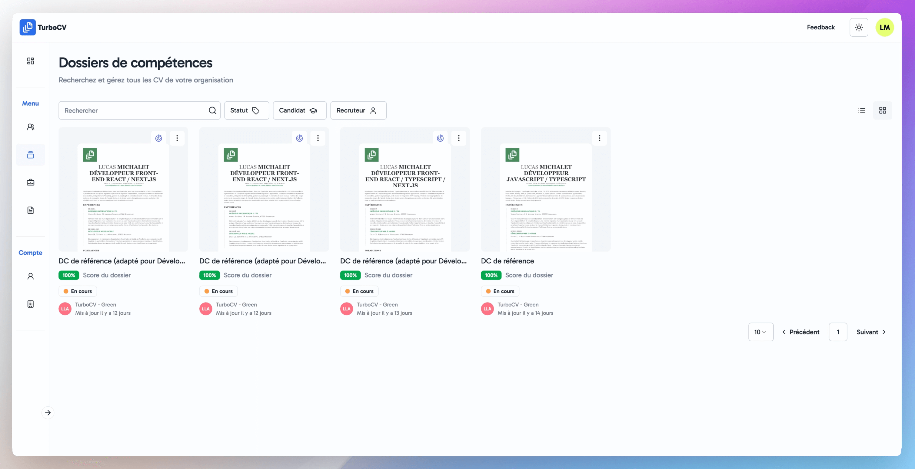 TurboCV - Gallerie des dossiers de compétences