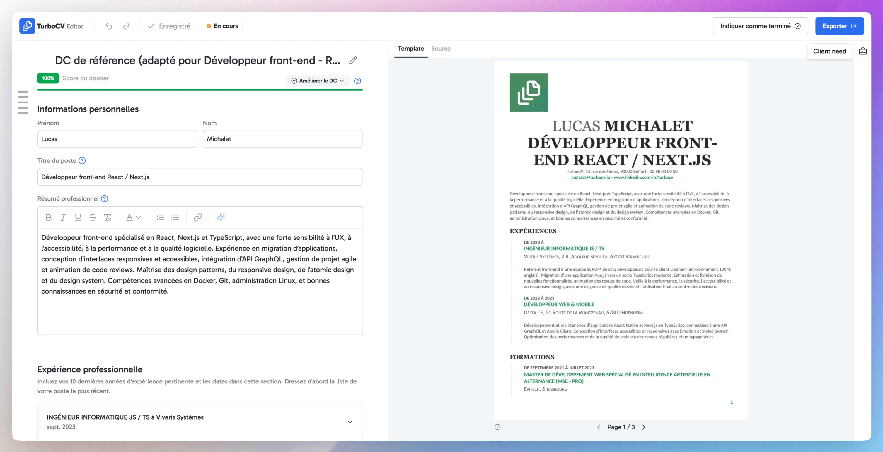 TurboCV - Editeur de dossiers de compétences