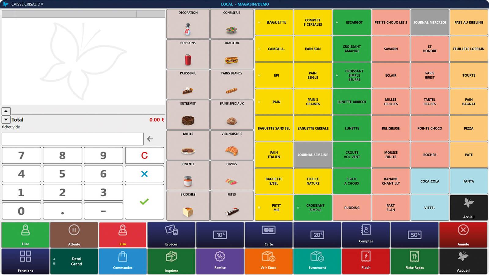 Crisalid - Interface du logiciel de caisse Crisalid boulangerie