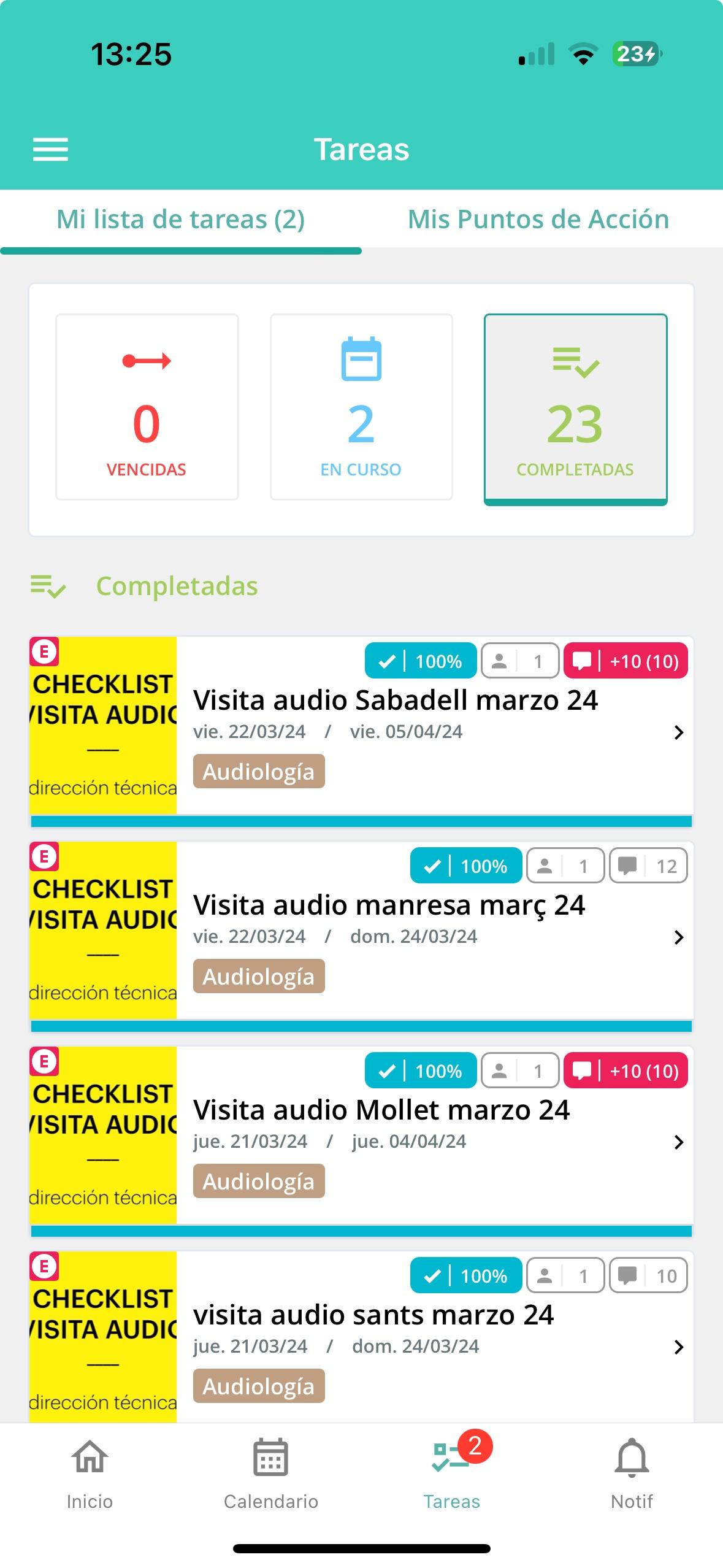 Beam - Visión de las tareas asignadas en la app móvil de Beam