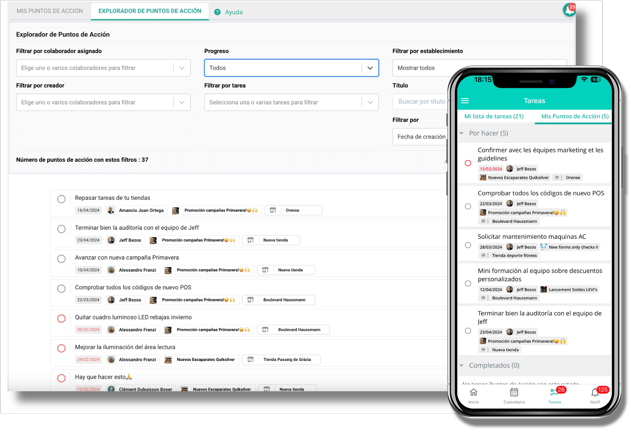 Beam - Seguimiento de los puntos de acción en ordenador y en la app móvil de Beam