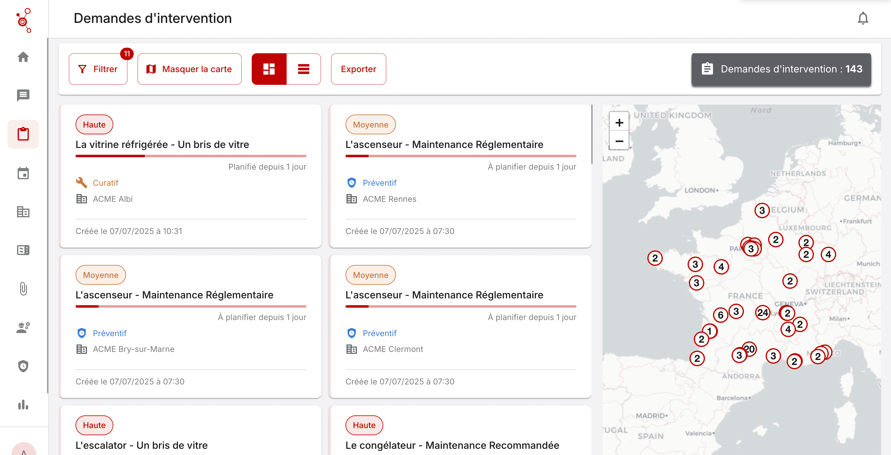Redstone - Liste des interventions