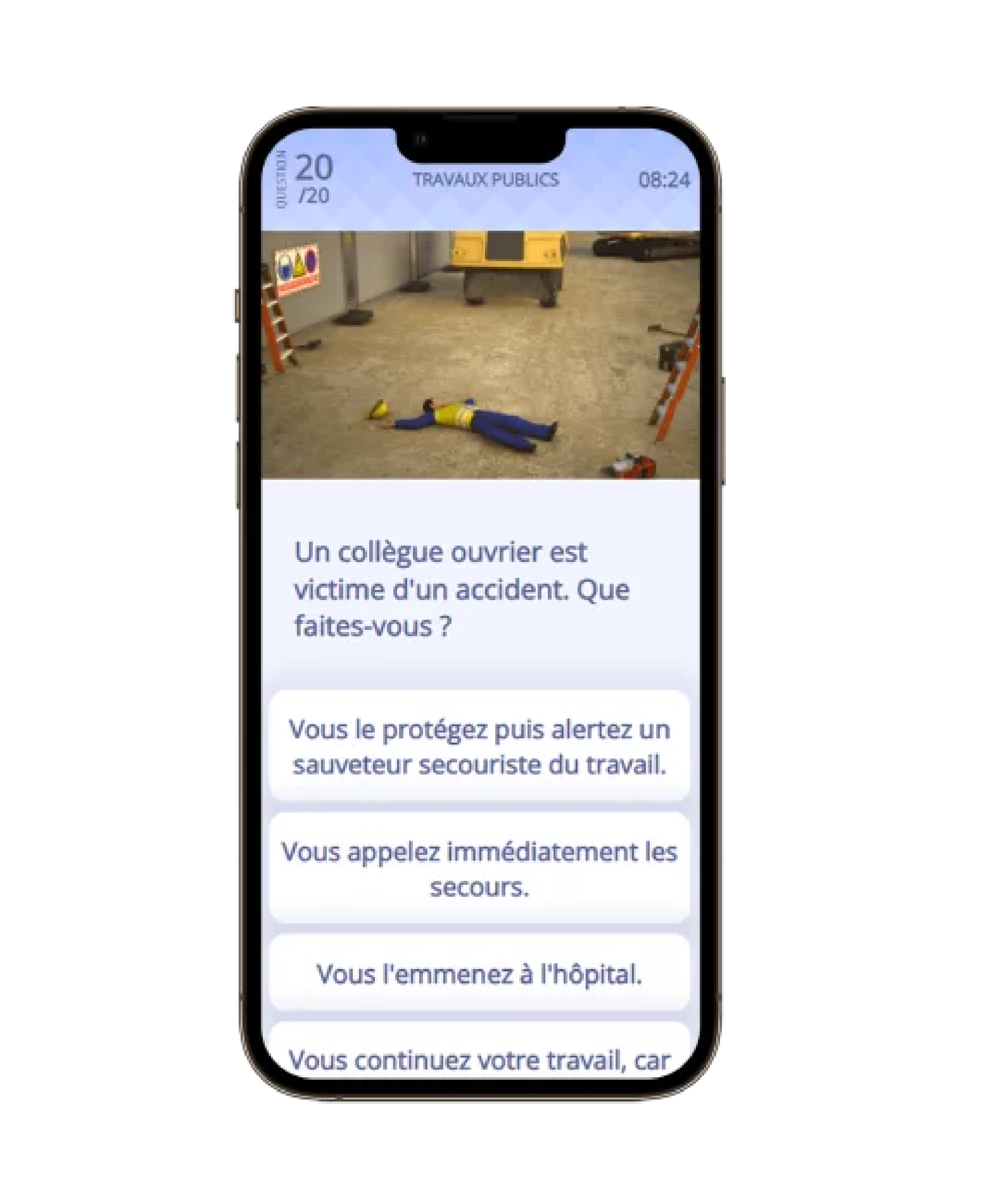E-testing - Illustration serious game d'E-testing sur la prévention des risques professionnels sur mobile