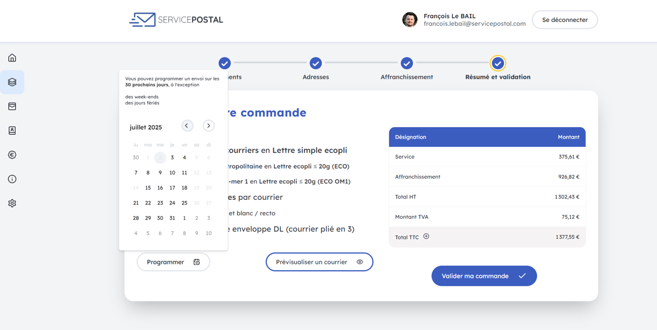 Service Postal - Affranchissement et résumé détaillé