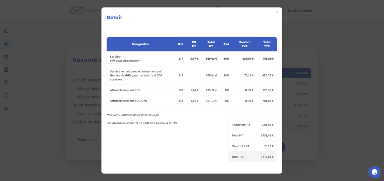 Service Postal - Programmation de vous envois jusqu'à J+30