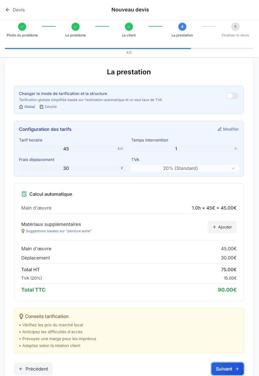 ChantierFlow - Création simple d'un devis