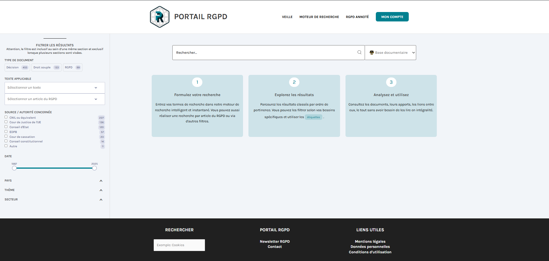 Portail RGPD - La page contenant notre moteur de recherche