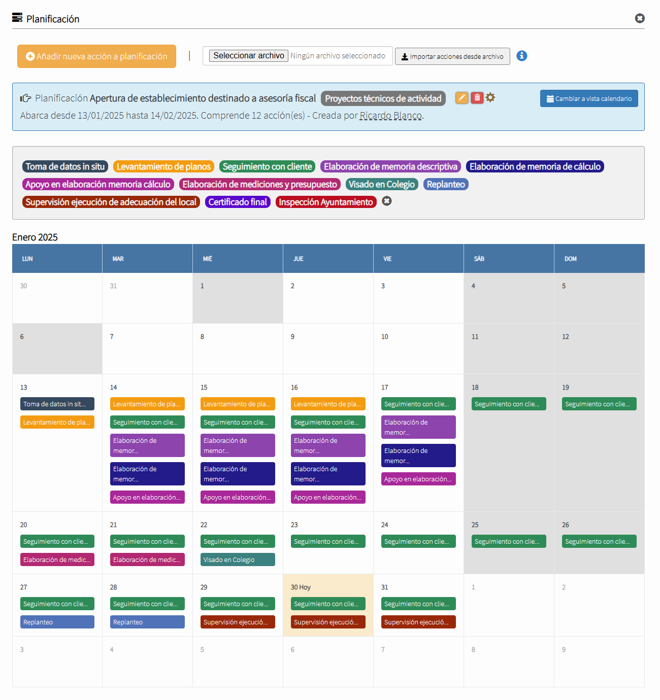 Cronogramador - Módulo Planner (vista calendario)