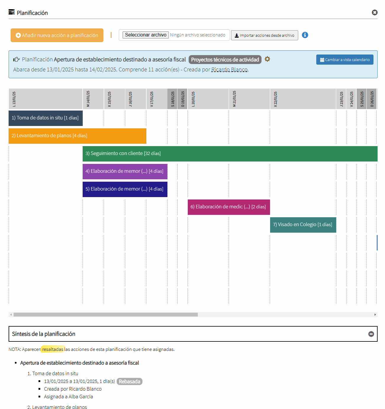 Cronogramador - Módulo Planner (vista Gantt)