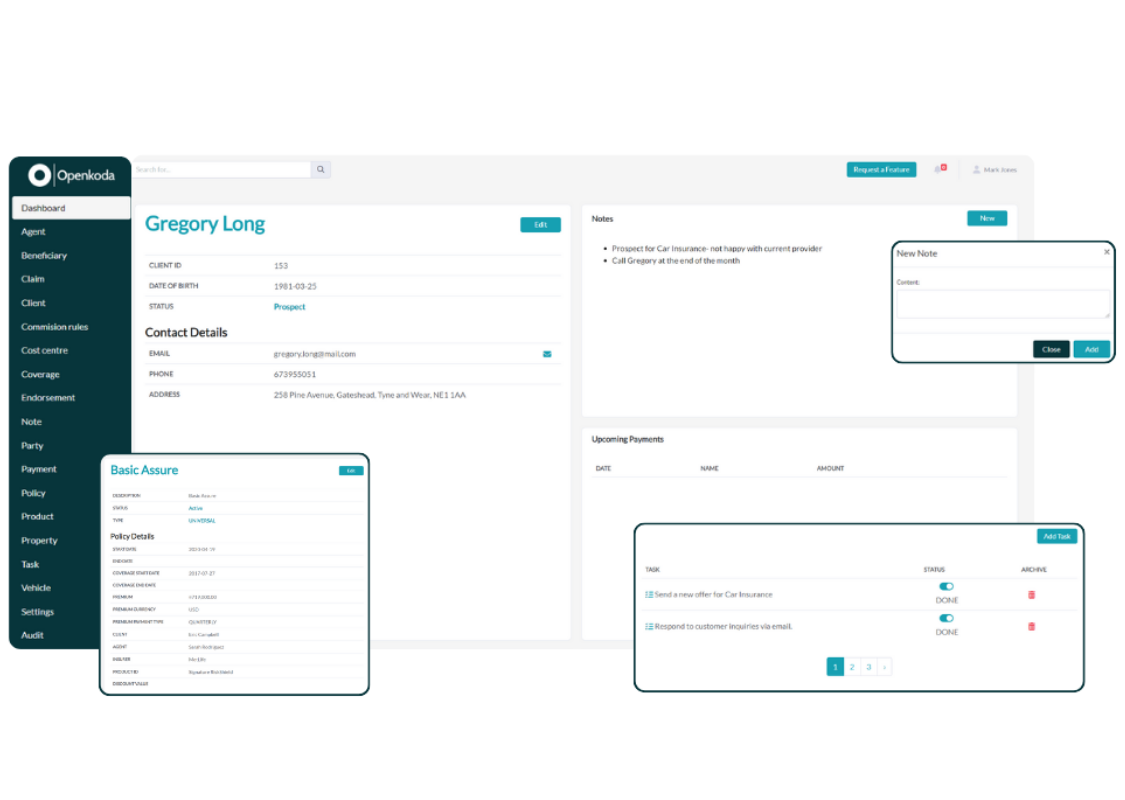 Openkoda - Highly customizable claims and policy management screens and dashboards - tailor your insurance application exactly to the needs of your organization.
