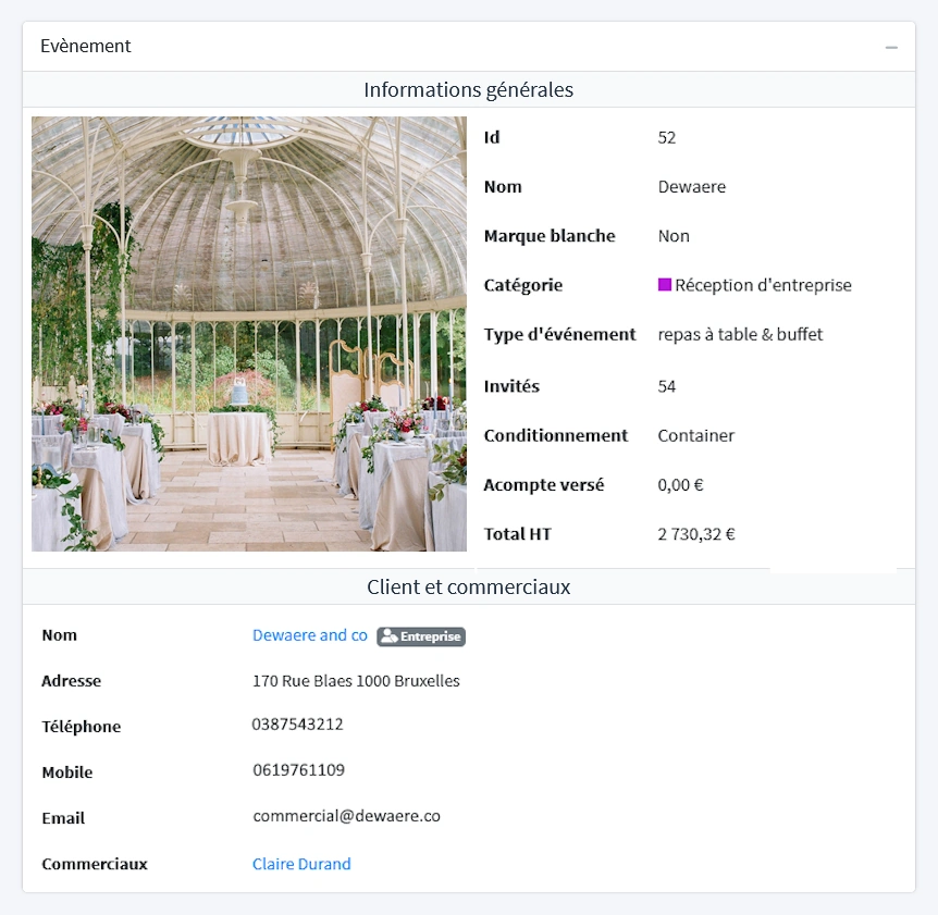 EventDesigner - Fiche de réception d'un évènement