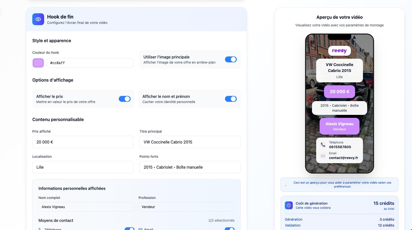 Reevy - Vos informations de contact. Hook de fin.