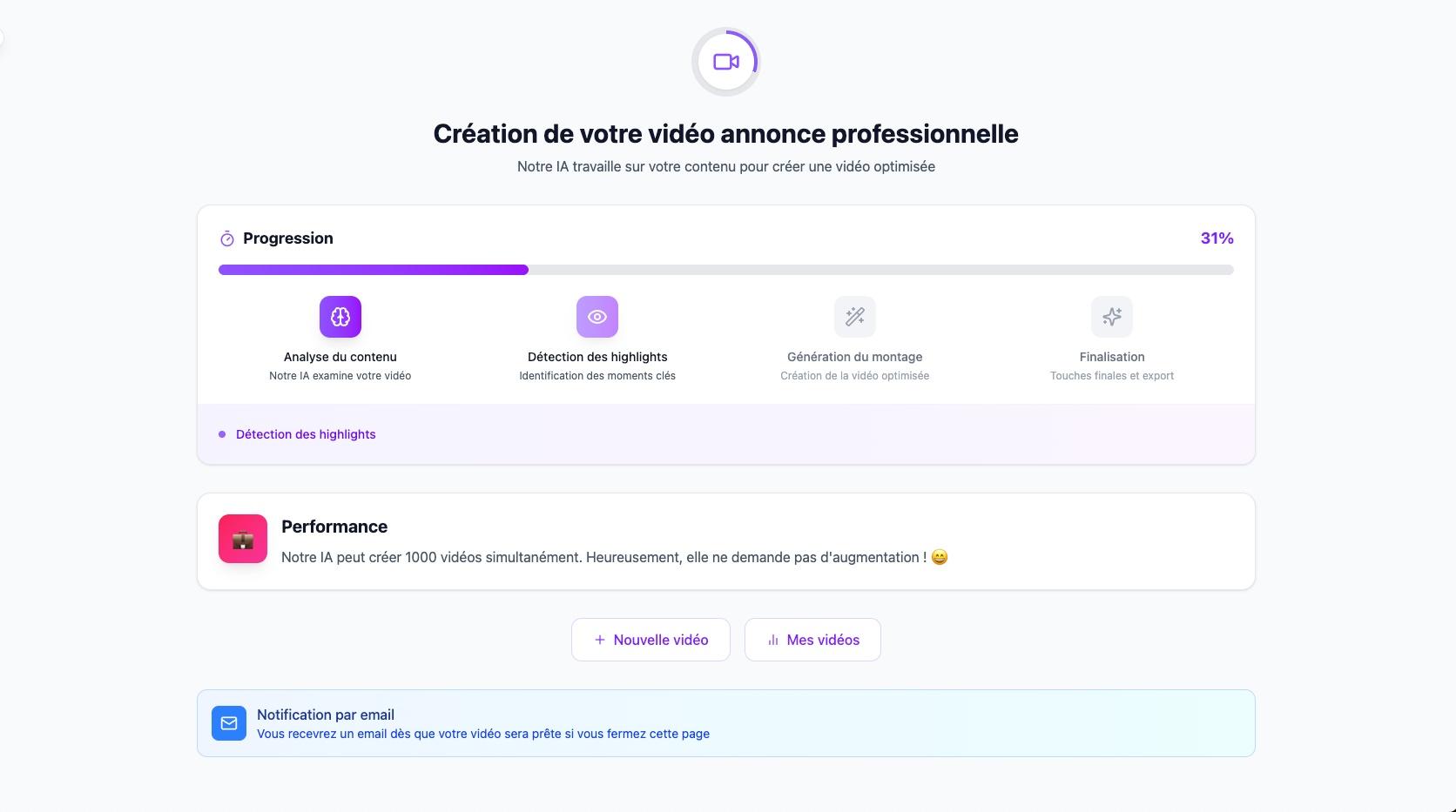 Reevy - Laissez l'IA faire le travail. En 5 minutes, vous recevez votre vidéo.