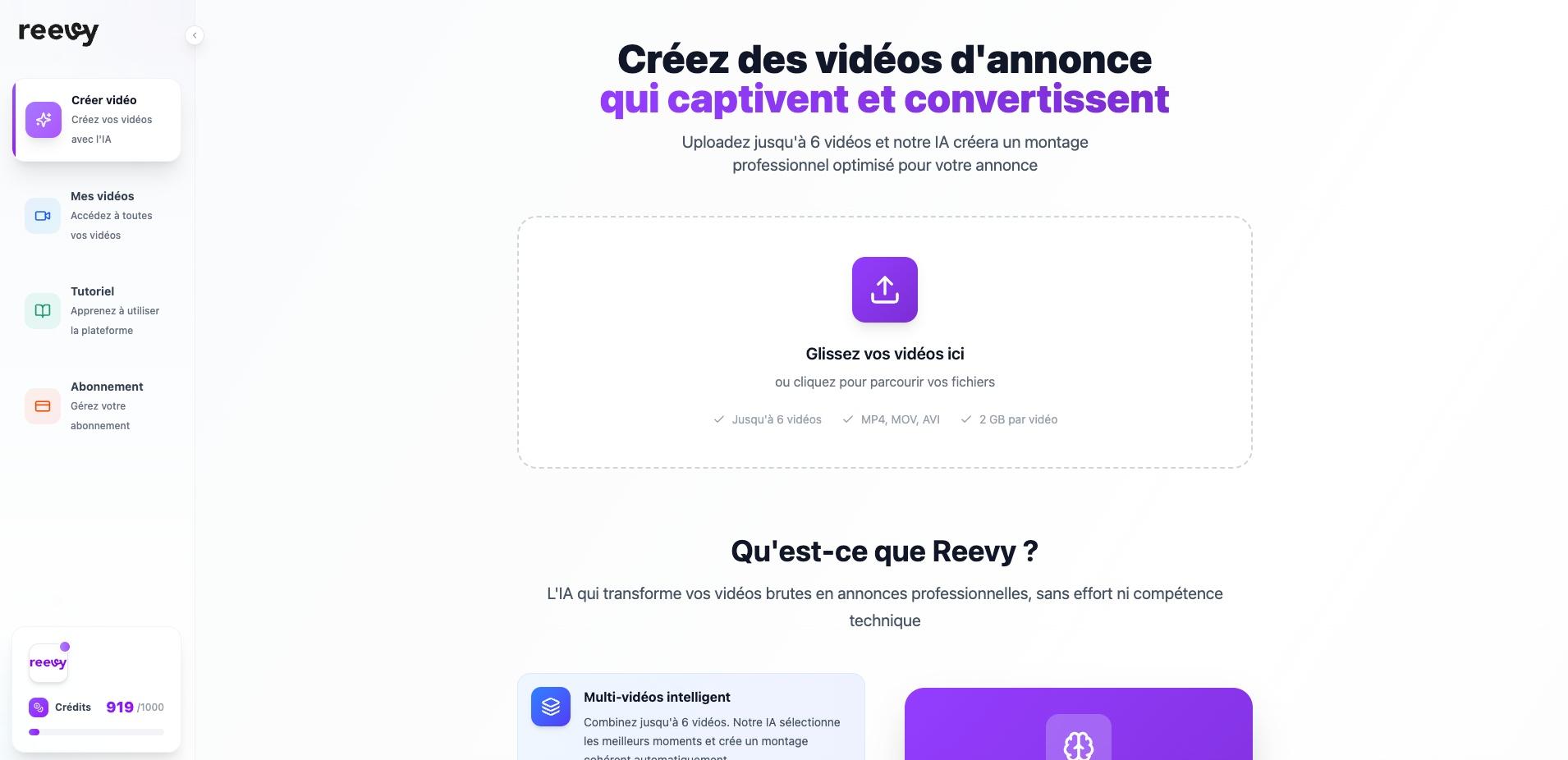 Reevy - Tableau de bord simple et intuitif.
Importez vos clips en quelques secondes.