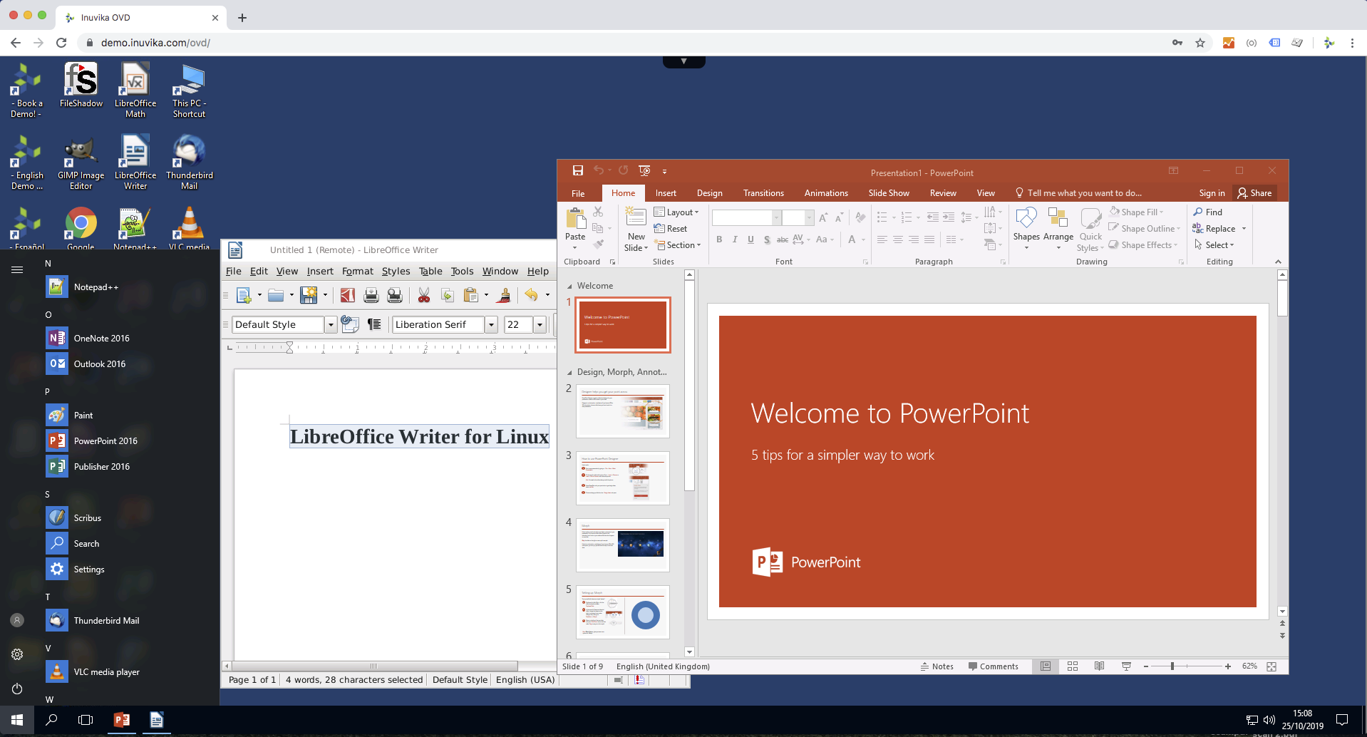 Inuvika OVD Enterprise - Windows desktop on Chrome. Mix Linux and Windows Apps