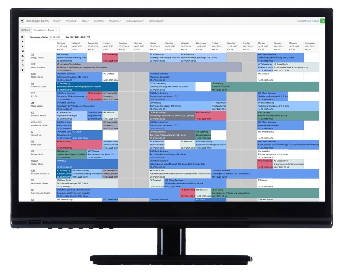 TCmanager® Training Management - Interaktive, automatisierte Terminplanung für Kurse, Trainer, Räume und Equipment