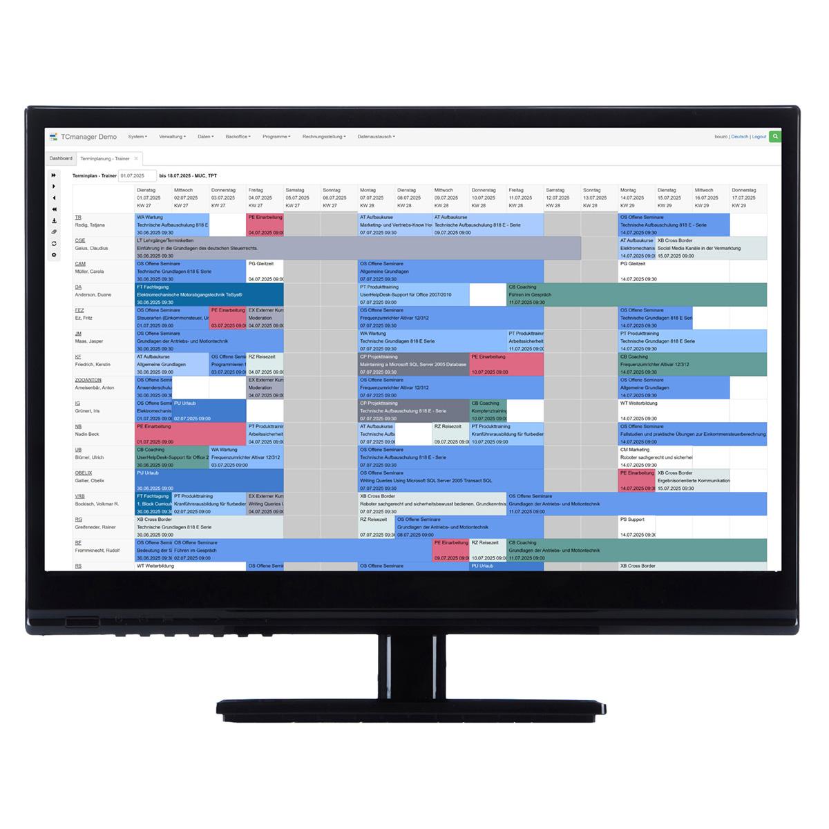 TCmanager® Training Management - Automated event planning for courses, instructors, rooms, equipment; interactive schedules