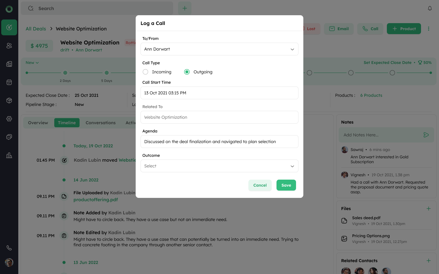 Twozo CRM - Call Logging - Log both incoming and outgoing calls effortlessly.
