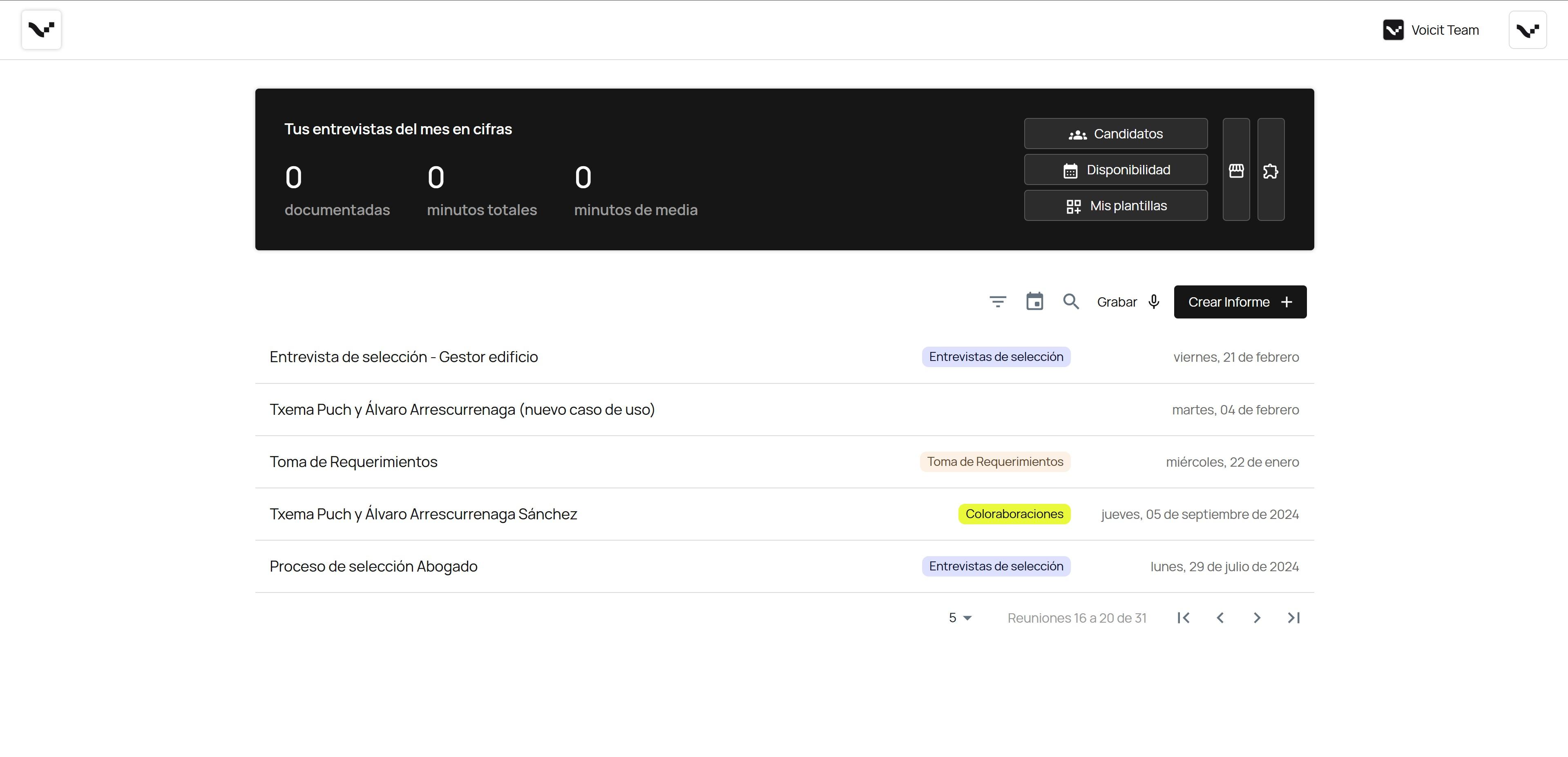 Voicit - Página principal de plataforma