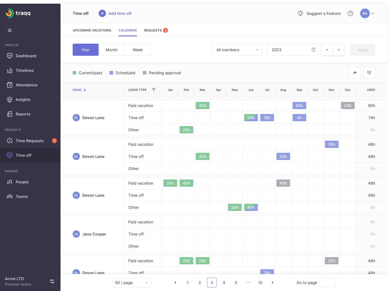 Traqq - Measure and track time including hours worked and paid time off (PTO)