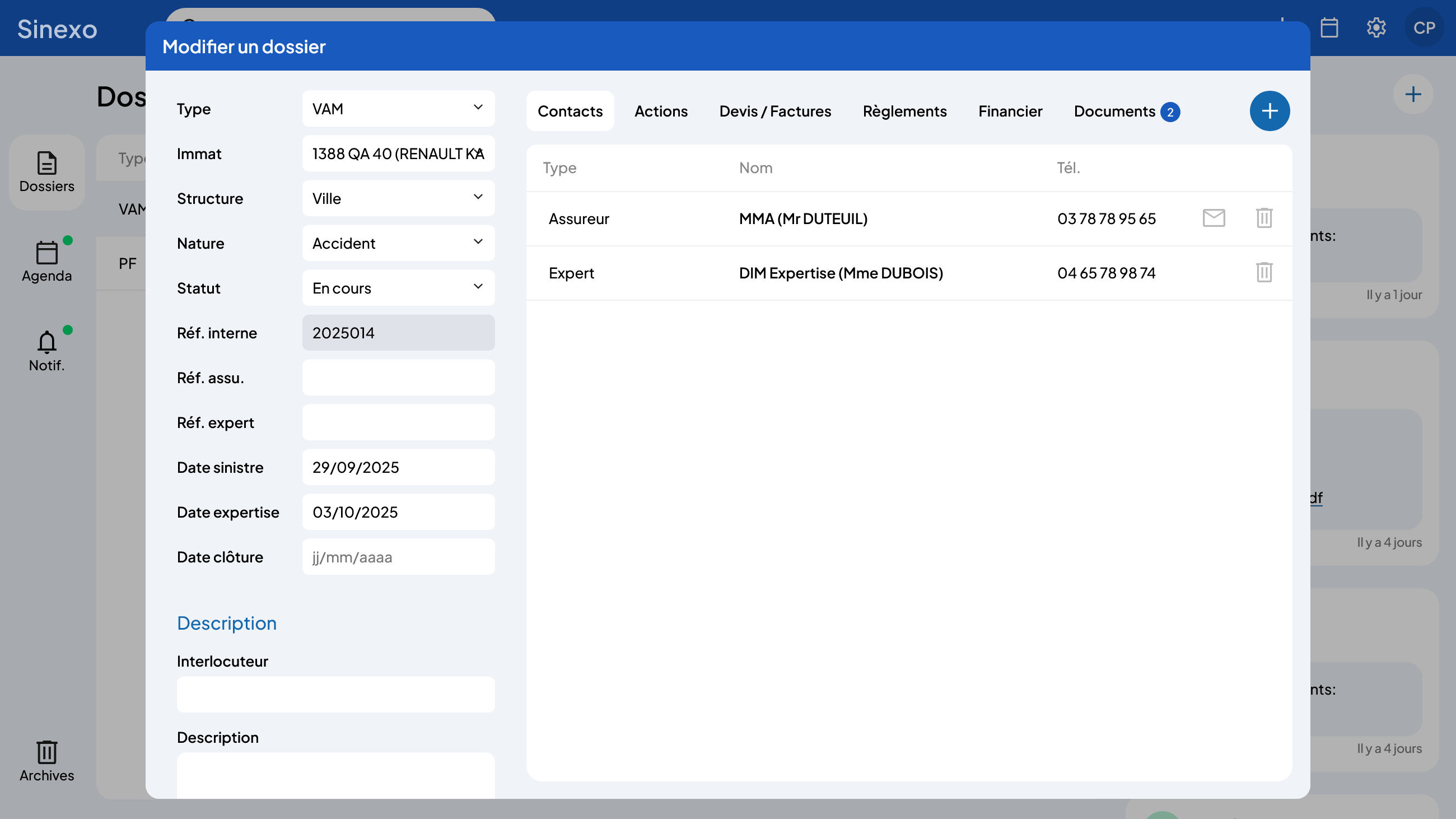 Sinexo - Consultez et modifiez les informations via un masque de saisie adapté à vos besoins spécifiques. Ajoutez rapidement des contacts avec autocomplétion depuis votre carnet d'adresses.