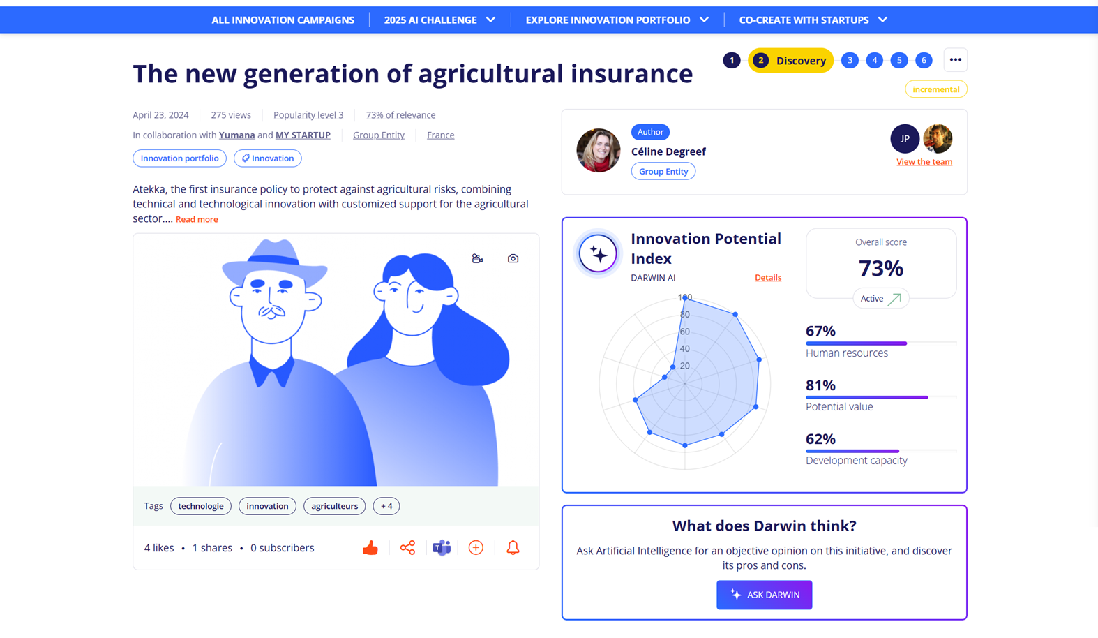 Yumana - Idea page showing predictive analysis results